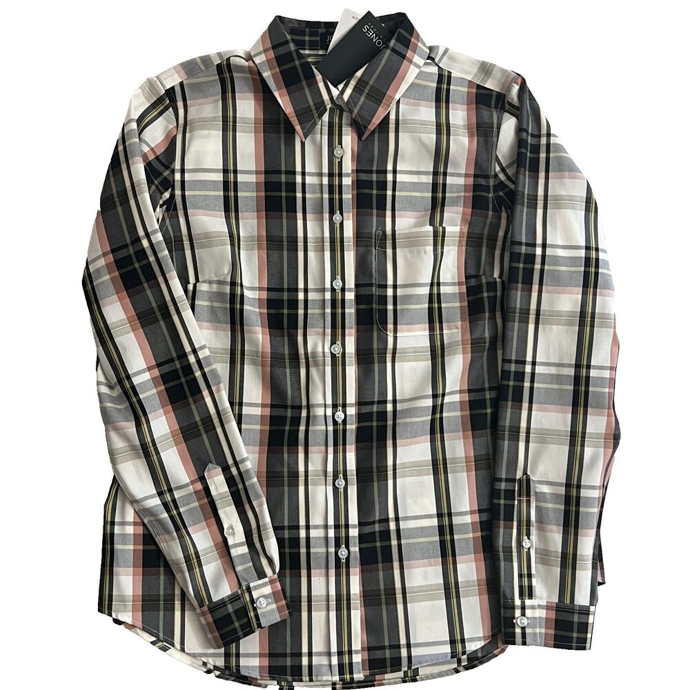 JONES New York Shirt M Easy Care Plaid Button Up Cotton NWT